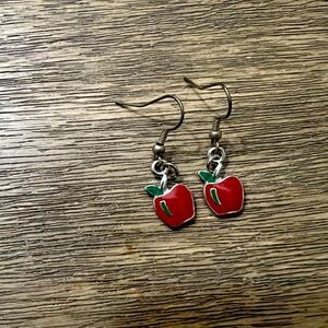 Red apple earrings with silver and green #jewelry